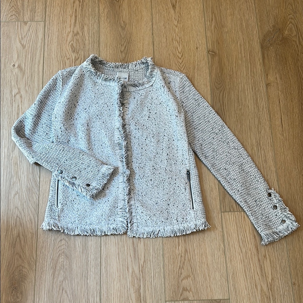 NIC+ZOE Textured Fringe Jacket in Light Gray NWOT